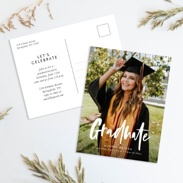 simple modern calligraphy photo graduation invitation postinvitations