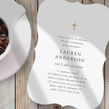 simple modern elegant chic cross first communion invitation