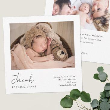 simple modern script photo boy or girl birth announcement