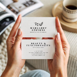 Small Simple Modern Soft Beige Linen Elegant Branch Logo Business Invitations Front View