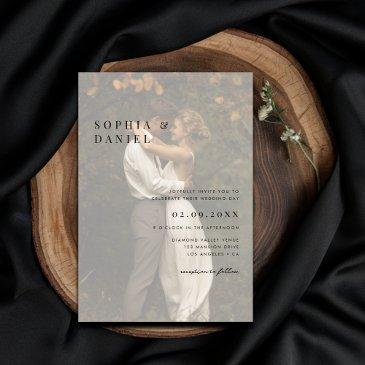 simple modern vellum overlay photo budget wedding invitation