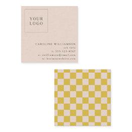 Small Simple Modern Yellow Checkerboard Your Logo Custom Square Business Invitations Front View