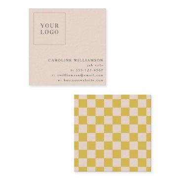 simple modern yellow checkerboard your logo custom square business invitations