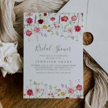 simple multicolor wildflower bridal shower invitation