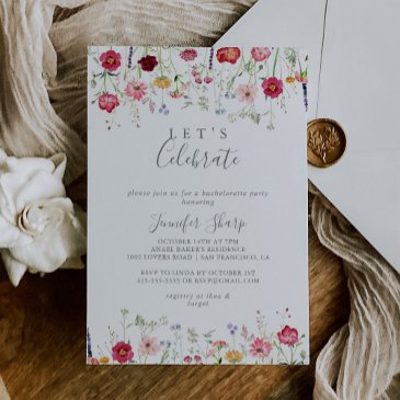 simple multicolor wildflower let's celebrate party invitation