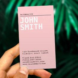 Small Simple Plain Pink Interpreter Business Invitations Front View