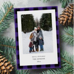 Small Simple Purple Black Plaid 2 Photos Christmas Holiday Invitations Front View
