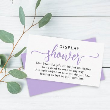 simple purple script display shower enclosure invitations