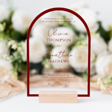 simple red border script wedding arch acrylic invitations