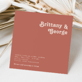 Small Simple Retro Vibes | Old Rose Square Wedding Invitation Front View