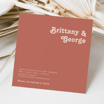 simple retro vibes | old rose square wedding invitation