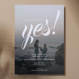 Small Simple Rustic She Said Yes Photo Engagement Party Invitation Front View