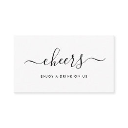 Small Simple Script Free Drinks Ticket - Black & White Enclosure Invitations Front View