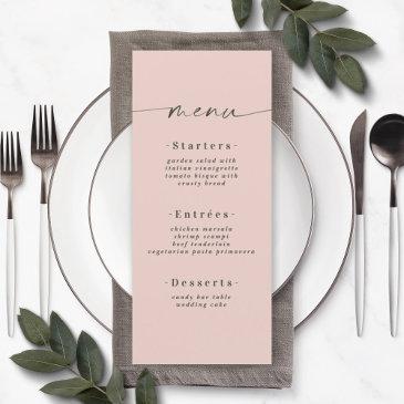 simple solid color light pastel pink wedding menu