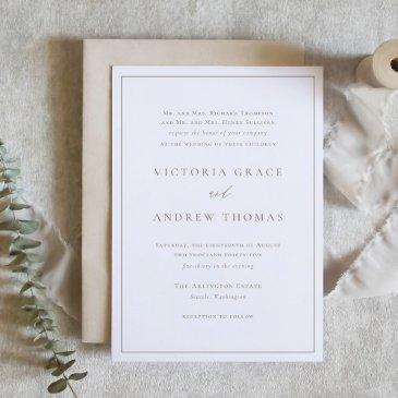 simple taupe parent's hosting formal wedding invitation