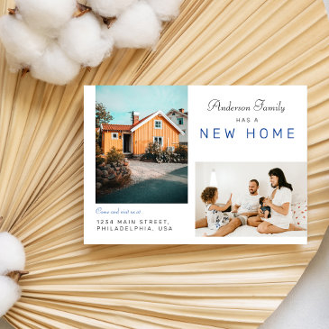 simple two family photo new home moving|blue announcement postinvitations