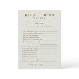 Small Simple Wedding Bridal Shower Trivia Game Front View