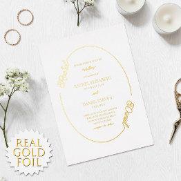Small Simple White Name Oval Border Wedding Real Foil Invitation Front View