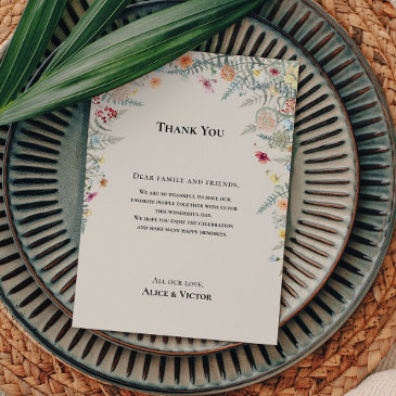 simple wildflower wedding reception thank you invitations