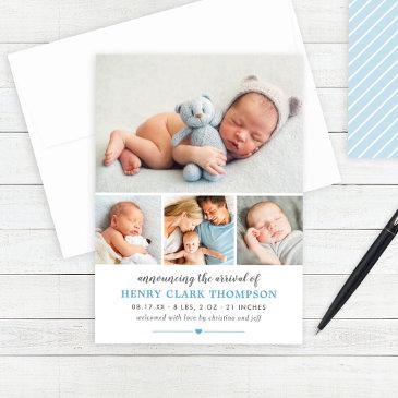 simply sweet blue baby boy photo collage birth announcement