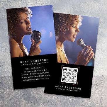 singer musician modern black qr code business invitations