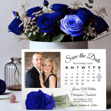 single royal blue rose wedding calendar & photo save the date