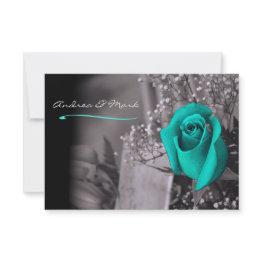 Small Single Turquoise Rose Fade To Black Wedding Invitation Front View