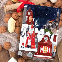 Small Sinterklaas & Piet On The Roofs Of Amsterdam Invitations Front View