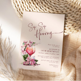 Small Sip Sip Hooray Birthday Celebration Boho Mauve Invitation Front View