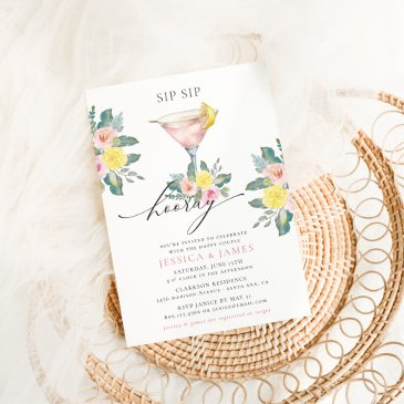 sip sip hooray bright cocktail wedding shower invitation