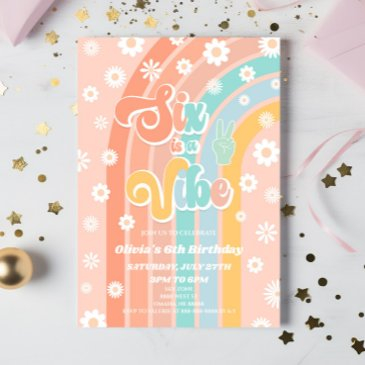 six is a vibe rainbow daisy 6th birthday party invitation