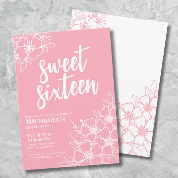 sixteen pink elegant sweet 16 party invitation