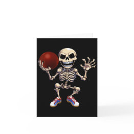 Small Skeleton Playing Bowling Funny Halloween Skull Kid Invitations Front View