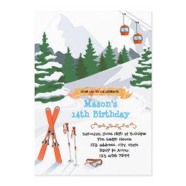 Small Ski Birthday Party Invitation Front View