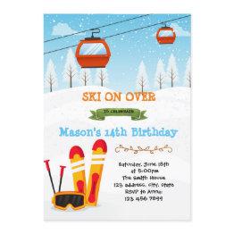 Small Ski Birthday Party Invitation Front View