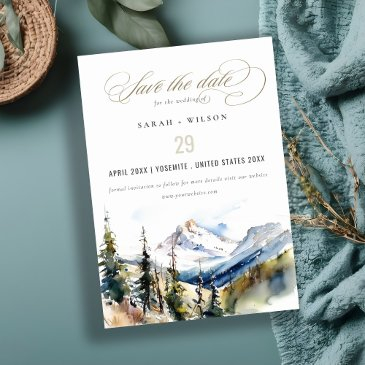 ski mountain telluride colorado watercolor wedding save the date