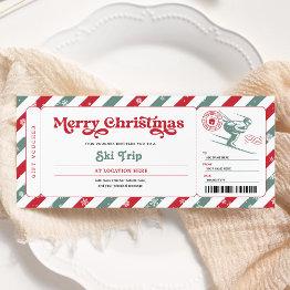 Small Ski Trip Christmas Gift Ticket Voucher Invitation Front View
