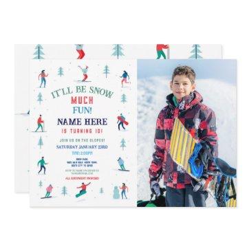 skiing birthday party slopes photo snowboard snow invitation