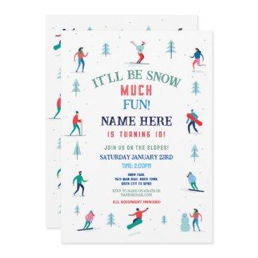 skiing birthday party slopes ski snowboard snow invitation