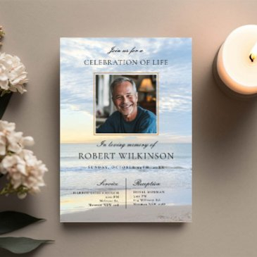 sky beach celebration of life funeral photo invitation