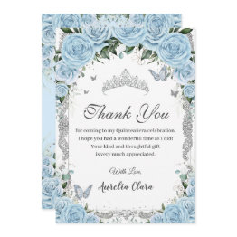 Small Sky Blue Floral Sweet 16 Quinceañera Thank Invitations Front View