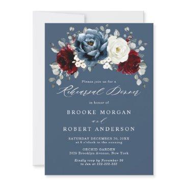 slate blue burgundy white ivory rehearsal dinner  invitation