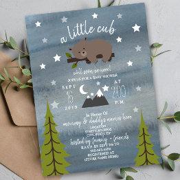 Small Sleepy Bear Cub Neutral Baby Shower 6.5" X 8.75" Invitation Front View