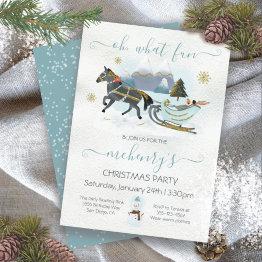 Small Sleigh Ride Horse Christmas Party Invitation Front View