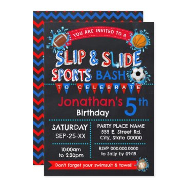 slip and slide sports birthday bash red white blue invitation