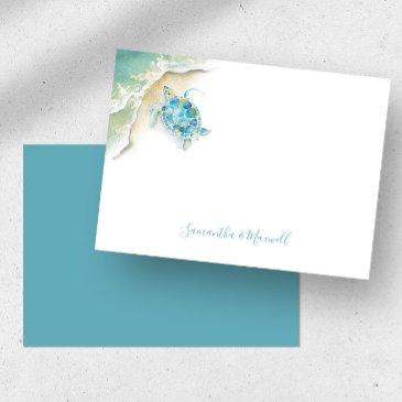 small sea turtle ocean personalized watercolor note invitations