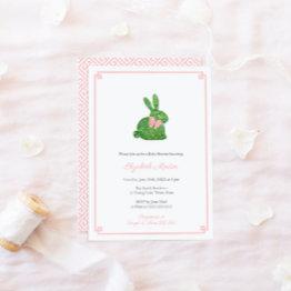 Small Smart Boxwood Bunny Rabbit Girl Baby Shower Party Invitation Front View