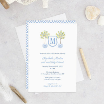 smart lemon tree monogram little boy baby shower invitation