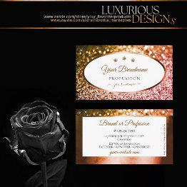 Small Smart Orange Pink Ombre Glitter White With Jewels Business Invitations Front View