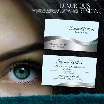 smart teal wavy silver decor classy and stylish business invitations